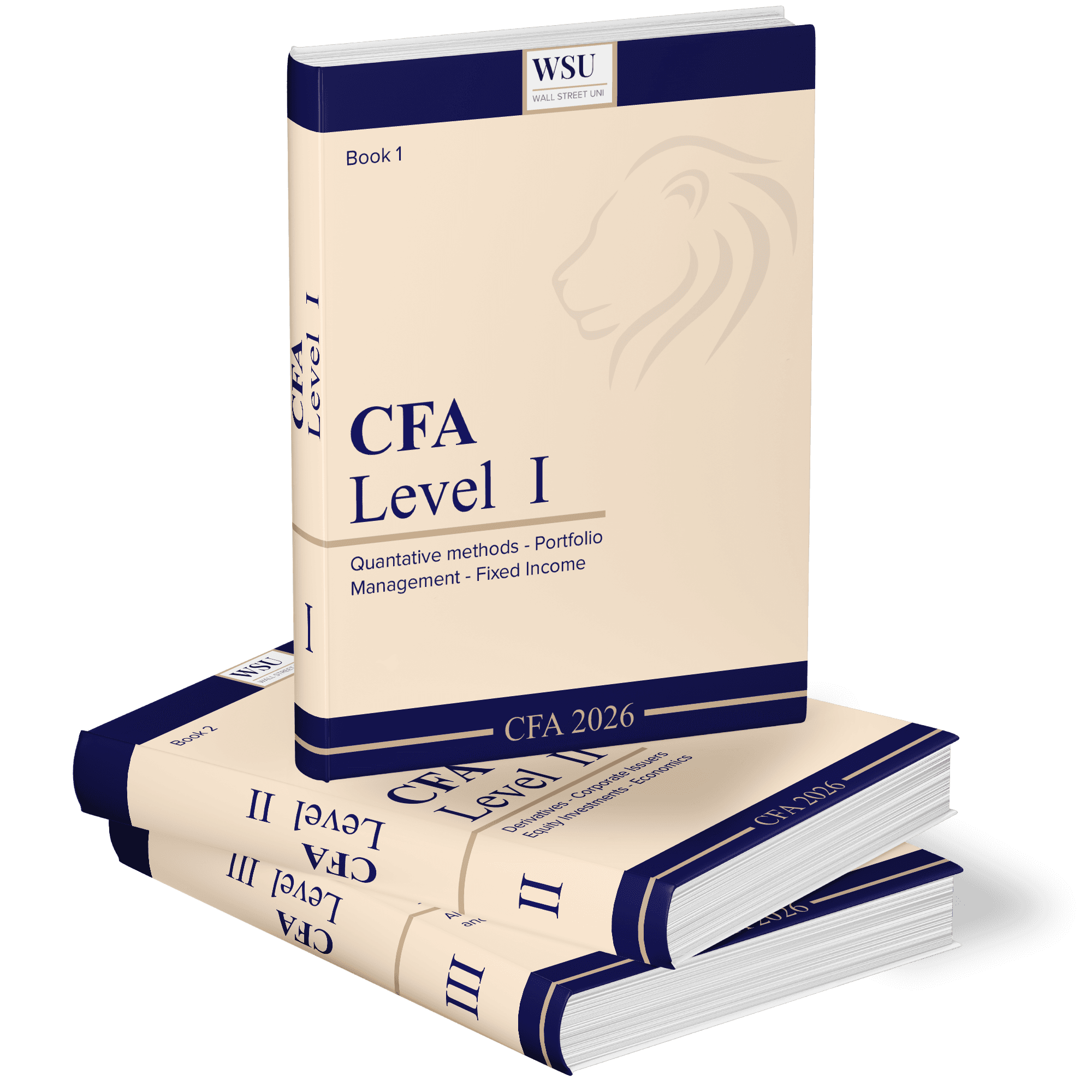 A stack of three printed Wall Street Uni study books