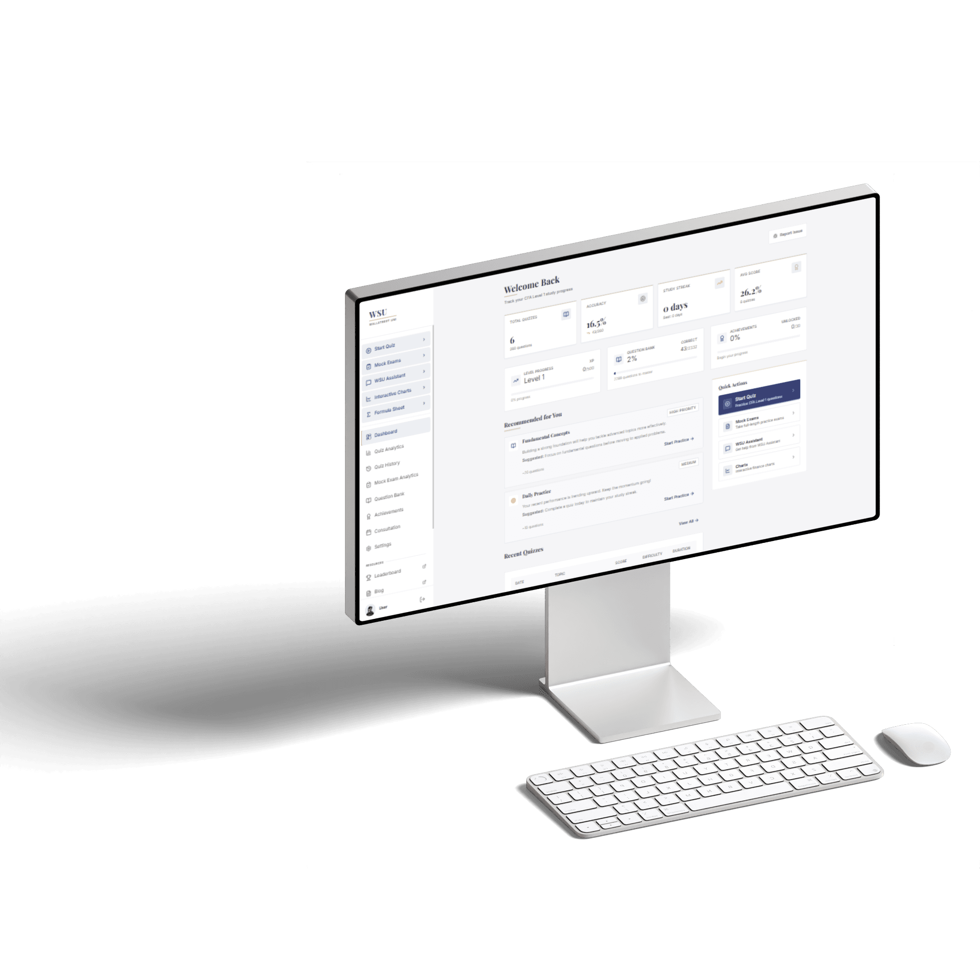 The Wall Street Uni dashboard on a desktop monitor