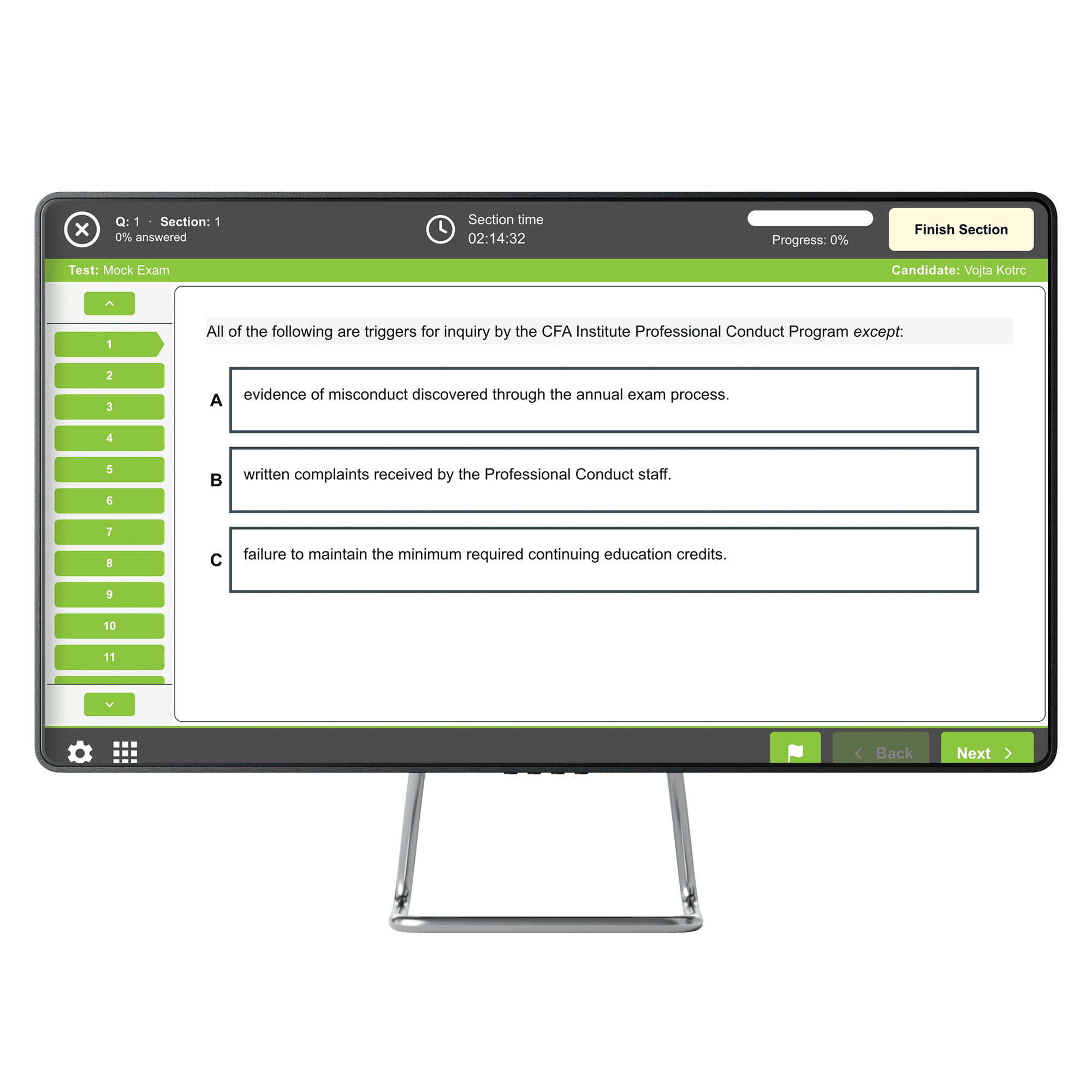 CFA mock exam interface mockup